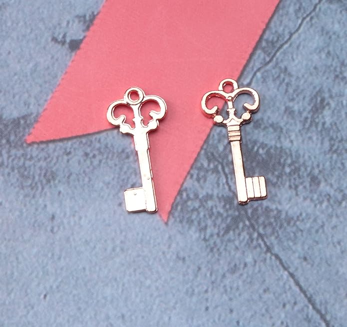 50 Pcs Keys Pendants Beading Supplies Vintage Metal Mini Key Charms for DIY Jewelry Making Kit Handmade Necklace Bracelet Key Ring Chain Earring Party Decoration