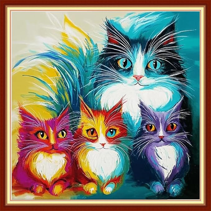 Redxing Stamped Cross Stitch Kits Embroidery kit for Beginners Adults Full Range of Embroidery Patterns Starter Kits DIY Printed Cross Stitch Kits Needlepoint Kits 11CT-Colorful Cats 18x18 inchs