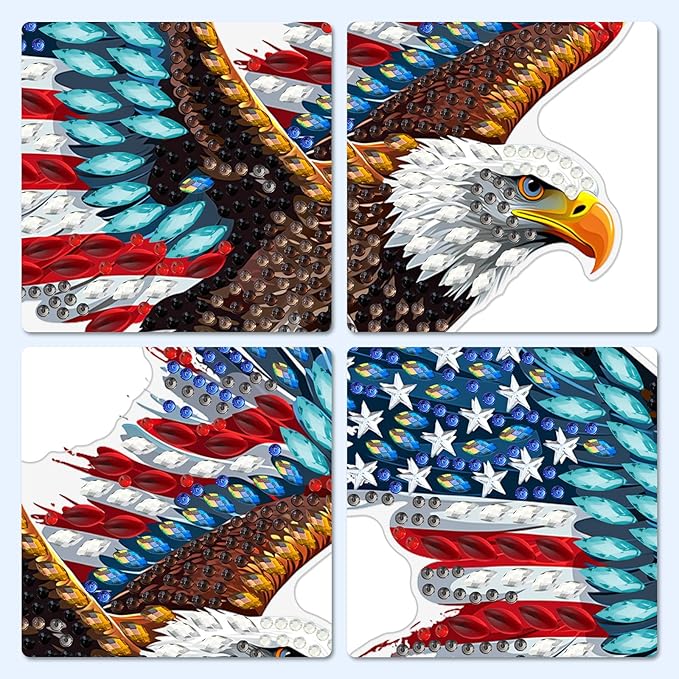 MXJSUA American Flag Bald Eagle Diamond Painting Art Window Suncatchers, Diamond Art Kits for Adults Hanging Ornaments with Chain, 5D Special Shape Crystal Diamond Pendant Accessories for Decor Gift