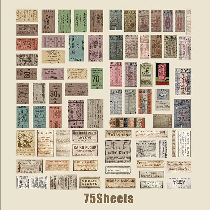150 PCS Vintage Retro Collage Stickers - Old Tickets & Advertisements Distressed Paper Craft Stickers for Scrapbooking Home Decor Journaling Retro Enthusiasts