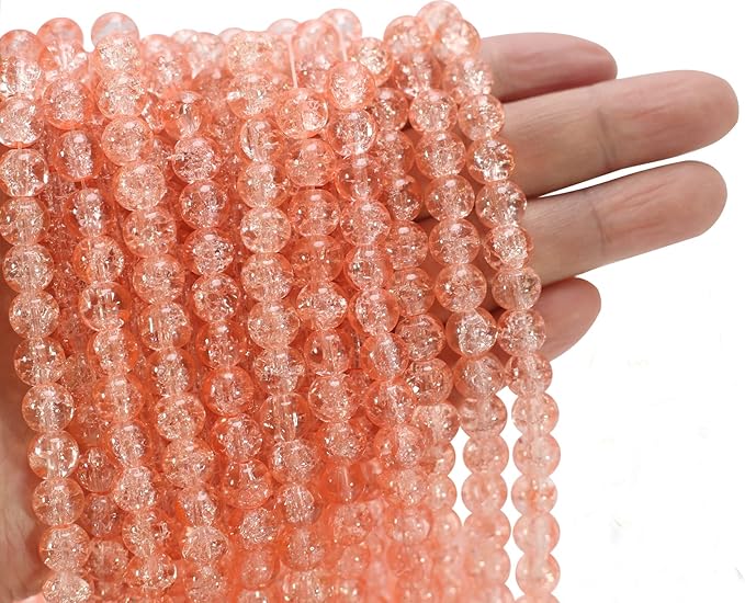 450pcs Peach Crackle Glass Beads Handcrafted Round Lampwork Smooth Loose Beads for Bracelet & DIY Jewelry Making 8mm