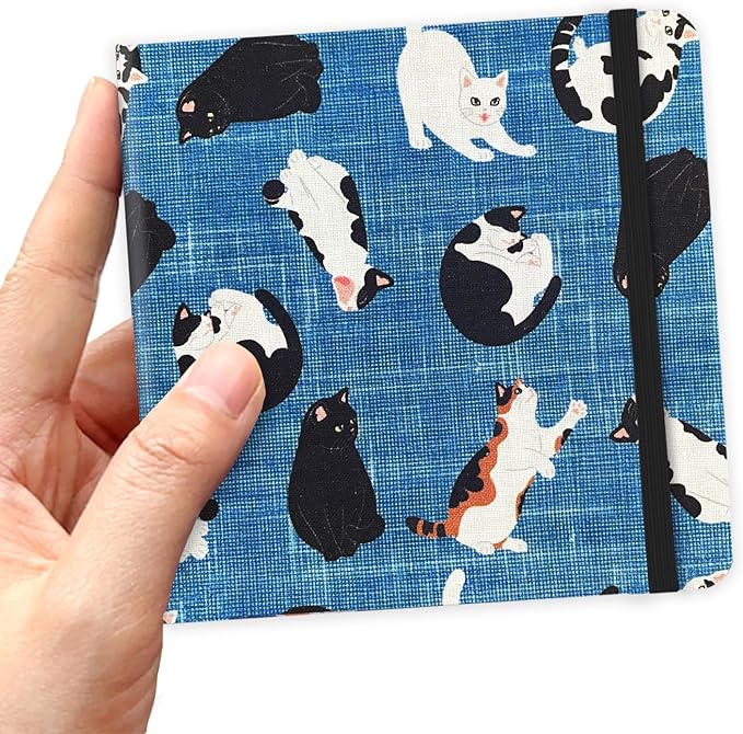 4.8" x 4.8" Hardcover Sketchbook,Small Mixed Media Sketch Pad,96 Sheets 80gsm Acid-Free Artist Travel Journal Pocket Blank Notepad for Adults Drawing Painting,Art Supplies.Lake Blue Cat