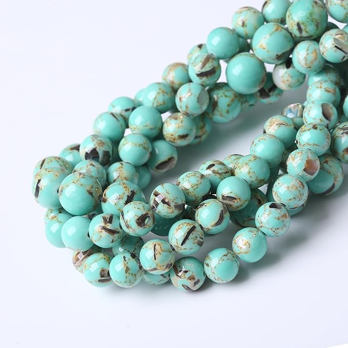 Gold Wire Turquoisee Stone Beads for Jewelry Making Gemstone Round Crystal Bracelet Necklace 1 Strand 15.5inch 60PCS 6MM