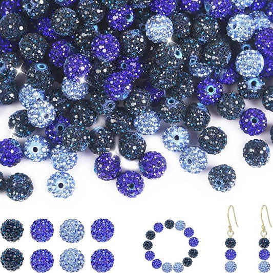 200 Pcs 10mm Rhinestone Beads for Jewelry Making, Dark Blue Shiny Round Shamballa Disco Baseball Necklace Beads Sparkle Crystal Clay Pave Rhinestones Bead for DIY Bracelet Earring Making Supplies