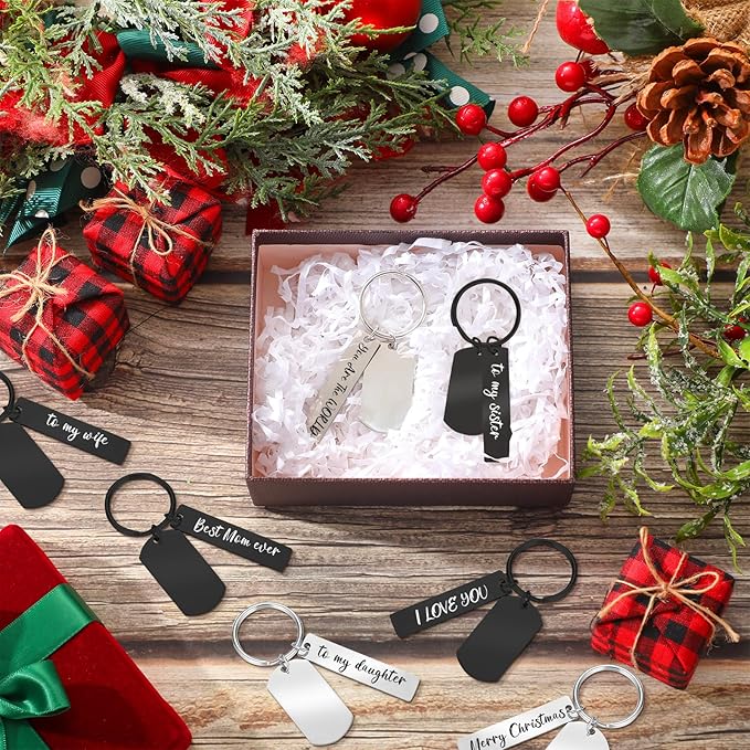gisafai 30 pcs christmas engravable stainless steel keychain blank laser engraving blank key ring tag for diy craft xmas gift