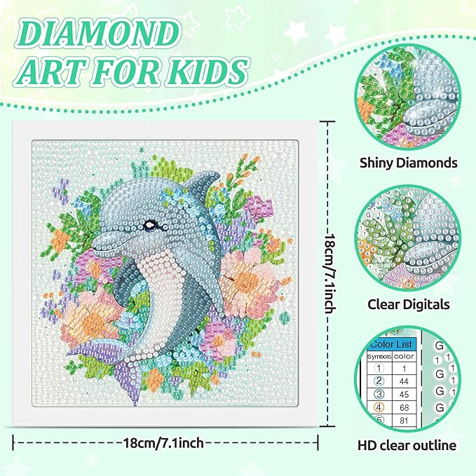 SENQAO Dolphin Diamond Art Kit for Adults with Frame Art and Crafts for Adults Ages 6-8 -10-12 Easy to DIY Diamond Art for Adults and Adult Beginners Home Wall Decoration 7.1x7.1inch