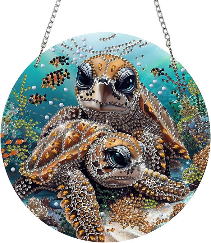 DOMROM Sea Turtle Diamond Art Hanging Kits for Adults Beginners, Special Shaped Crystal Diamond Painting Turtle Pendant, DIY Diamond Art Suncatchers Animal for Home Garden Wall Decor Gift