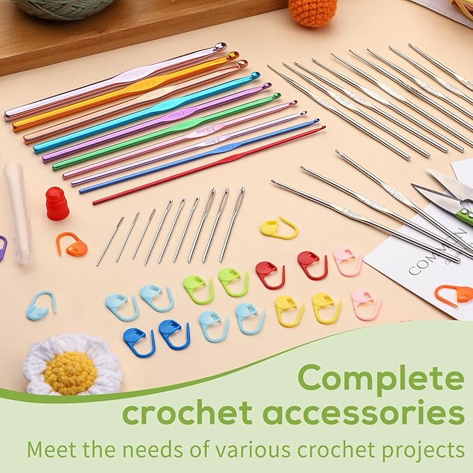 IMZAY 54 Pcs Crochet Hooks Set, 22 PCS Crochet Hooks Kit, Aluminum Ergonomic Handle Crochet, Crochet Needles for Yarn Knitting Needles with Stitch Marker, DIY Hand Knitting Craft Art for Beginners