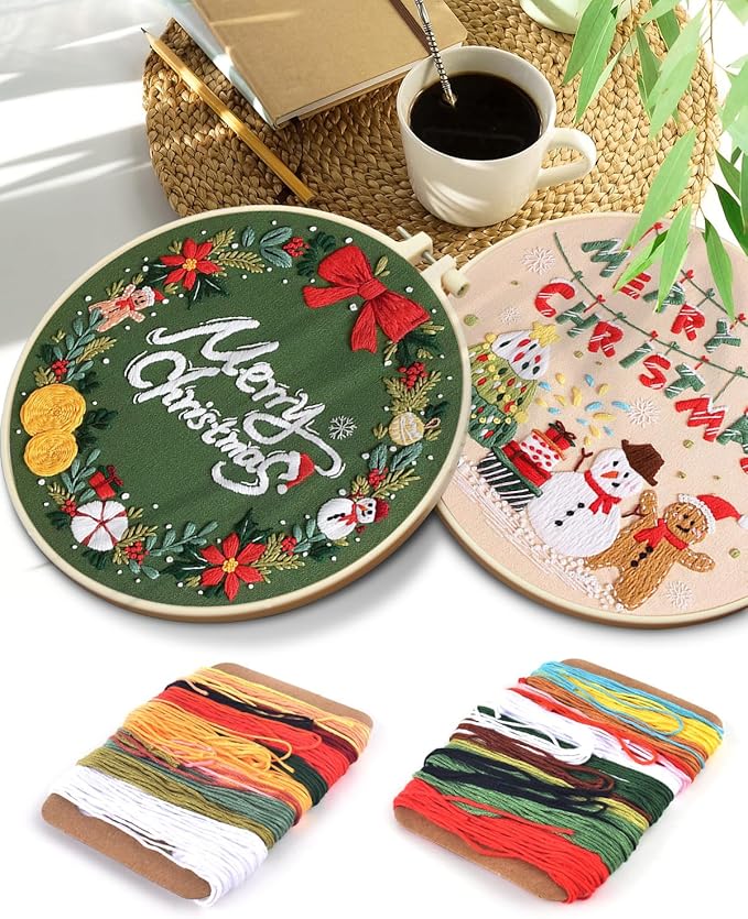 TINDTOP Embroidery Kit for Adult, Owl Embroidery Kit for Beginners Include Embroidery Cloth Hoops Threads for Craft Lover Hand Stitch with Embroidery Skill Techniques (Christmas)