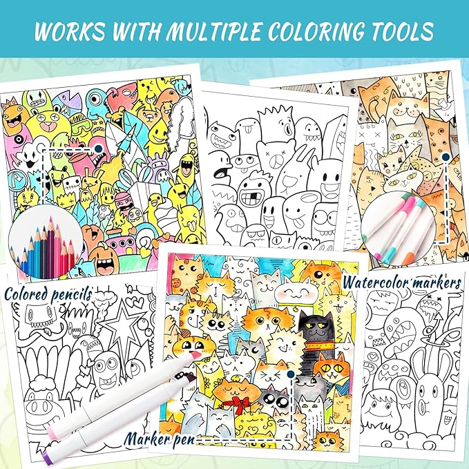 Tlenpo Adult Coloring Book for Women, 30 Pages Cute Monster Pattern Single-Sided, Spiral Bound Lay-Flat, Gifts Arts and Crafts for Women to Relax, Alcohol Marker Friendly
