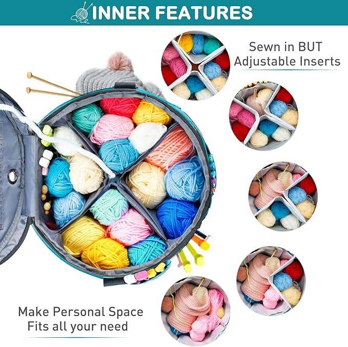 Expandable Yarn Storage Organizer, Crochet Bag & Yarn Tote with Zipper Closure, Yarn Holder for Crocheting and Knitting for Yarn Skeins, Hooks, Needles,Accessories – Gift for Crafters