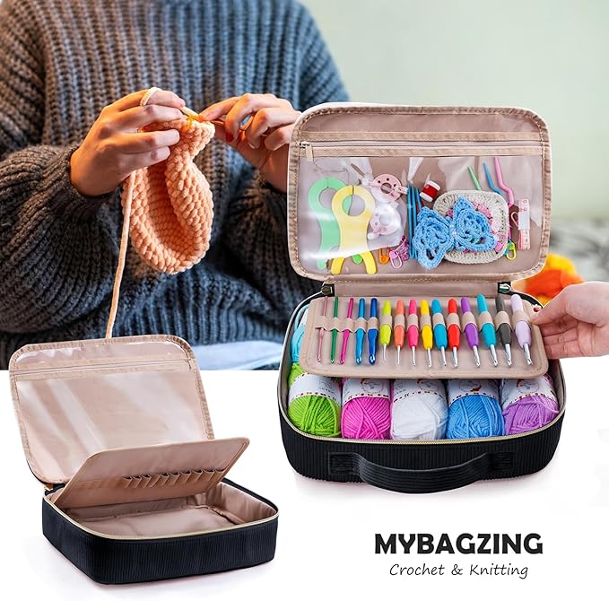 MYBAGZING Crochet Kit for Beginners with Yarn Storage Bag, 10pcs Crochet Hooks 2.0-6.0 mm, 10 Skeins Yarn for Crocheting, Knitting Accessories, 58pc Crochet Starter Kit for Adults