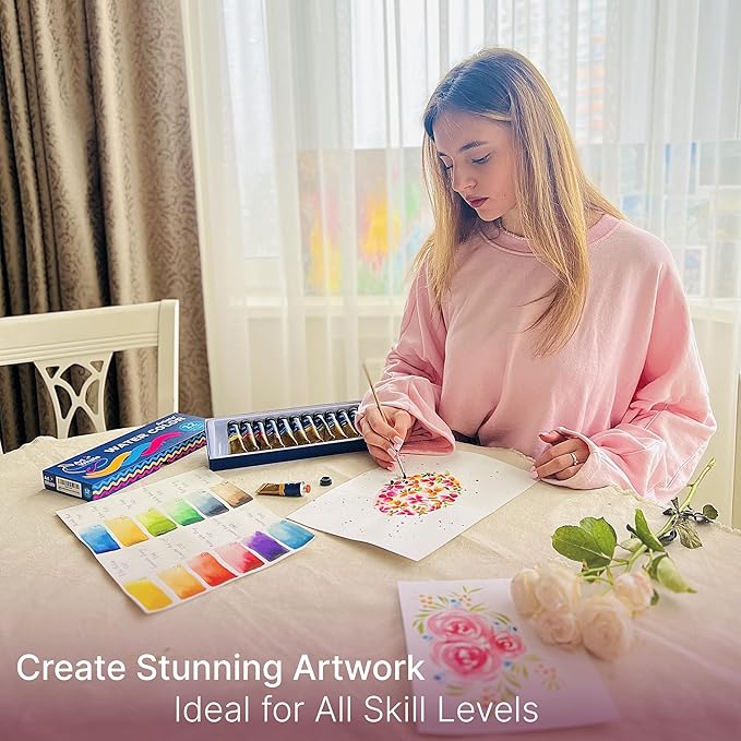 Watercolor Paint Set 12 Colors 15ml Tubes, High-Pigment Watercolors, Smooth Blending & Transparency, Travel-Friendly, Non-Toxic, Beginner & Hobby Artists