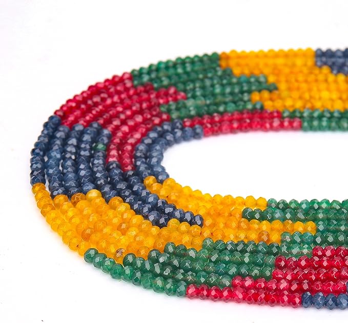 2 Strands Colored Mix Tourmaline Jade Beads for Jewerly Making, 3 * 4mm Faceted Rondelle Gemstone Crystal Beads for DIY Bracelet Necklace Crafts