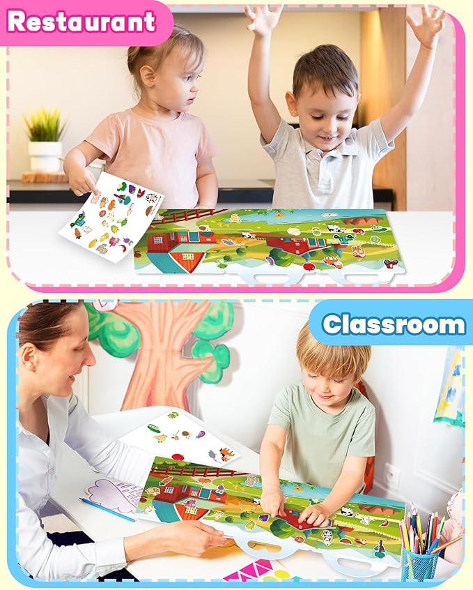 walenced reusable sticker book for toddlers, stickers for kids, toddler craft activities, toddler travel toys ages 3 and up boy girl birthday gifts