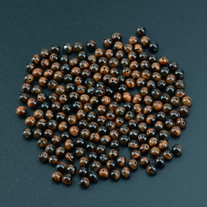 LPBeads 200Pcs Polished 6mm Round Natural Brown Red Tiger Eye Gemstone Loose Beads with Stretch Cord for Jewelry Making Bracelets