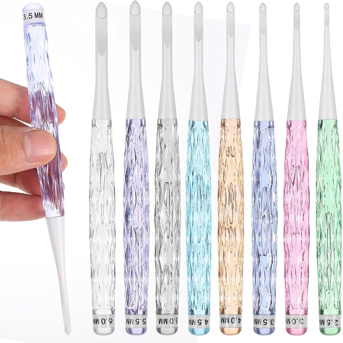 8 Pcs Inline Crochet Hooks Colorful Plastic Crochet Hooks See-Through Ergonomic Crocheting Needles for Chunky Yarn Scarves Hat Blankets Shawl Size 2.5mm-6mm