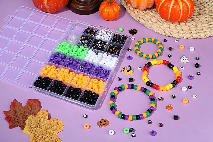 XIANNVXI 10Colours Halloween Pony Letter Beads Set Friendship Bracelet Making 640pcs Orange Purple Green White Letter Pony Beads Bulk