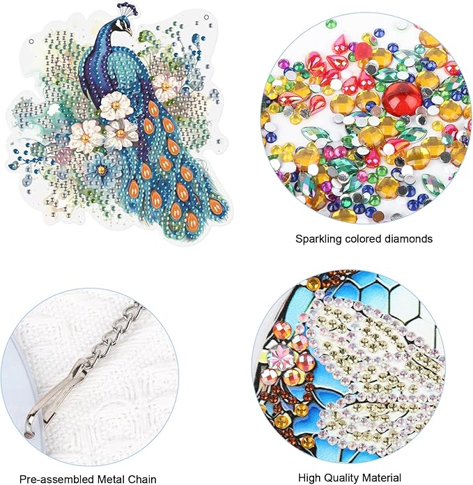 JISHSHAY 2 PCS Diamond Painting Pendant DIY Peacock Peafowl Diamond Art Wind Chimes Special Shaped Crystal Crystal Suncatcher Diamond Art Ornaments Diamond Painting Hanging for Garden Wall Door Window
