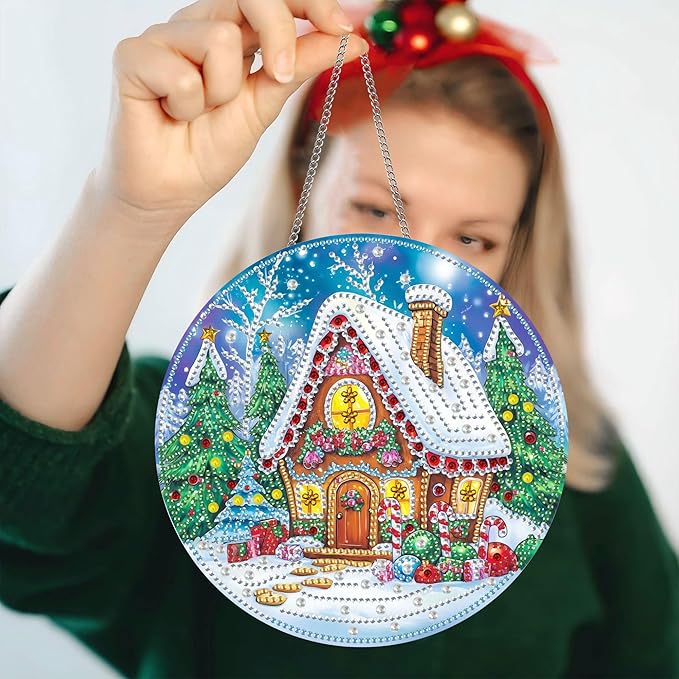 Pavemlo Hanging Diamond Art Kits for Adults Christmas Snow – 8x8 Inch Double-Sided Acrylic Board DIY Crystal Diamond Suncatcher Pendant, Sparkling Home Wall or Window Decoration Handmade Gift