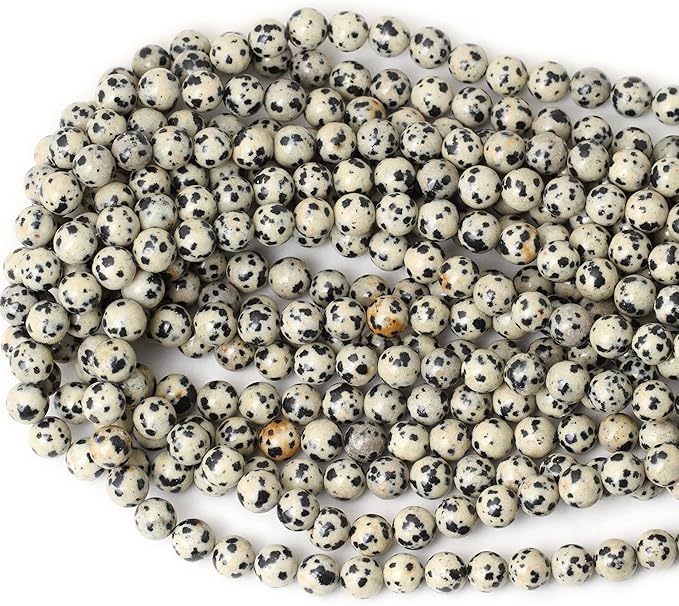 cheavian 45pcs 8mm natural dalmatian stone round loose beads for jewelry making diy findings 1 strand 15"