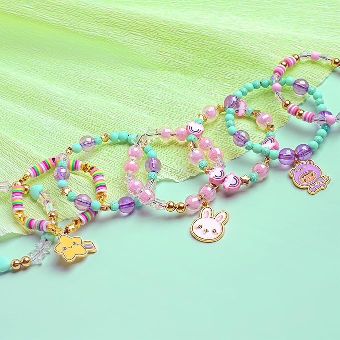 Fashion Angels Kawaii Cuties Bracelet Design Kit, Includes 10 Enamel Charms, Assorted Beads & Elastic String, Trendy DIY Jewelry Kit for Kids, Girls & Boys