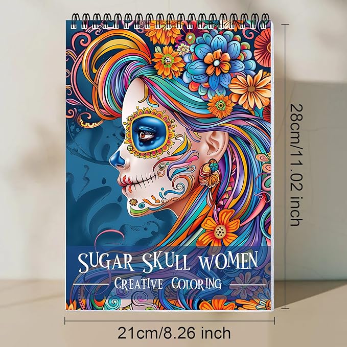 Sugar Skull Women Coloring Book for Adult Spiral Bound, Adult Coloring Book for Women Relaxation, Thick Paper 24 Pages One Sided Design, Mindfulness Easter Gifts for Adults