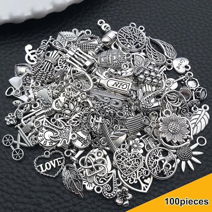 100 Pieces Jewelry Making Charms Pendants for Bracelet Bulk lot Necklace Earrings Keychain Charms Beads DIY Kit Trendy Craft