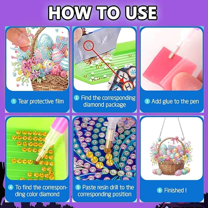 BAWKENTON Easter Hanging Diamonds Art kit for Adult, DIY Diamonds Painting Art Kit, 7.72x7.12 inch Acrylic Diamonds Painting Board Kit Ornament, Special Crystal Diamond Hanging Ornament