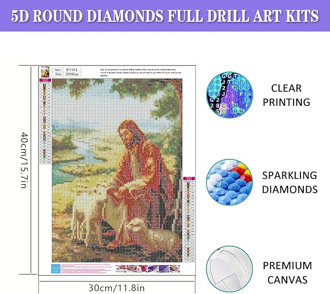mrpwnle Diamond Painting Kits for Adults-Jesus Diamond Art Kits for Adults Beginners, 5D Diamond Painting Jesus, DIY Full Drill Christ Diamond Painting Gem Art Crafts Kit Home Decor 12x16in