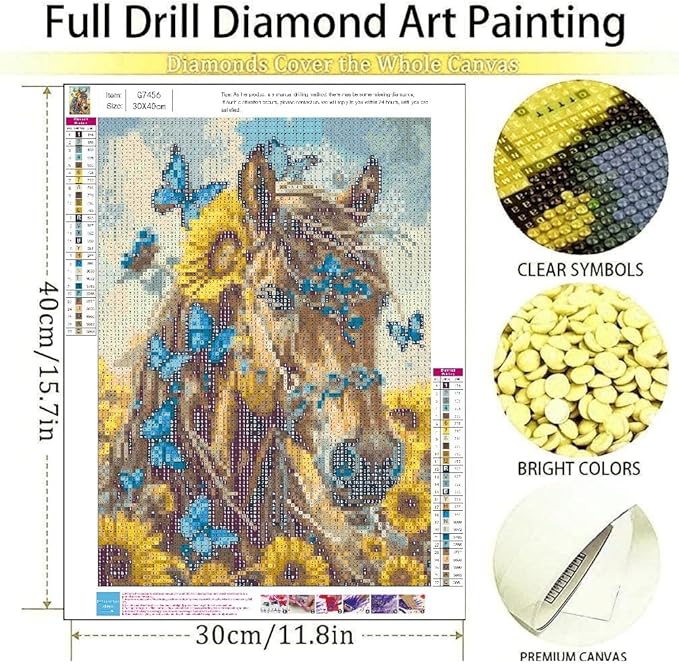 askkqtx Horse Diamond Art Kits for Adults, Butterfly Sunflowers Diamond Painting Kits for Beginnners, DIY 5D Full Drill Crystal Rhinestone Gem Art Craft Kits for Home Wall Decor 12X16 Inch