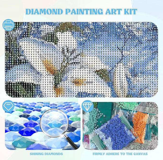 QENSPE Diamond Painting Art Kits, DIY Blue Bird Diamond Art for Adults, 5D Flower Full Drill Painting for Beginner, Round Diamond Dots Paintings Gem Art Crafts Home Wall Decor Gifts 30x40cm