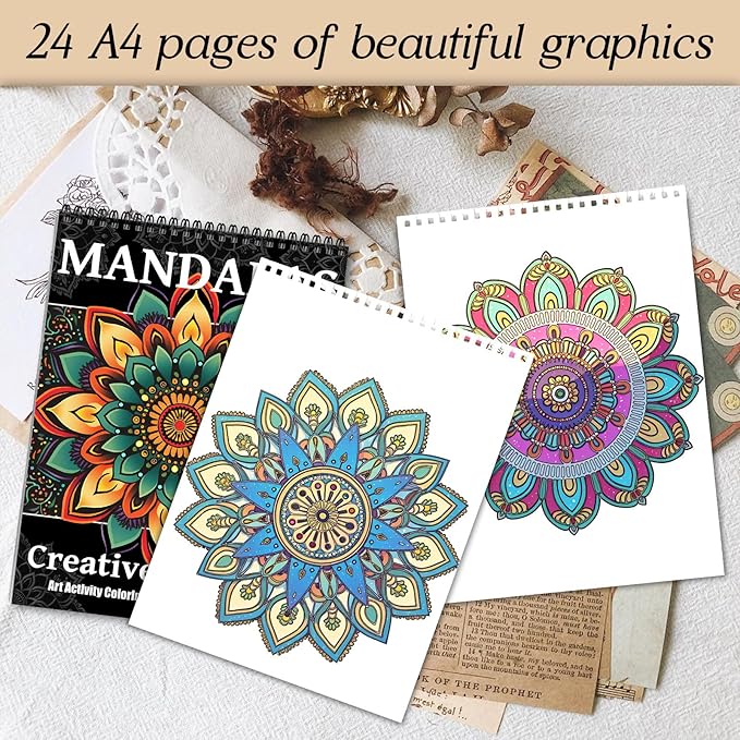 Mandala Coloring Books for Adult Women Spiral Bound Page Printed Single-Sided Gifts Arts and Crafts for Women to Relax, Anxiety and Depression 24 Colorful Coloring Pages of Mandala Creative Coloring