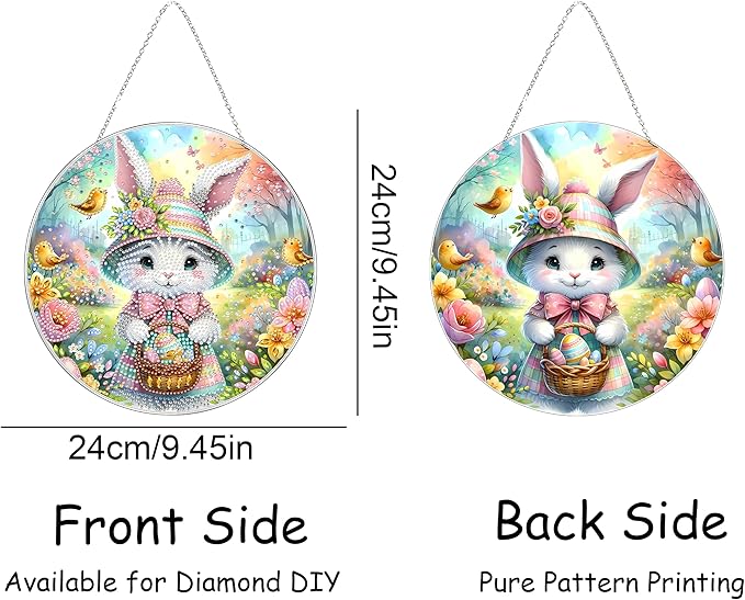 DIY Hanging Diamond Art Kit for Adults, 5D Acrylic Gem Art Window & Wall Pendant, Diamond Painting Ornament for Home Decor (Easter Bunny)