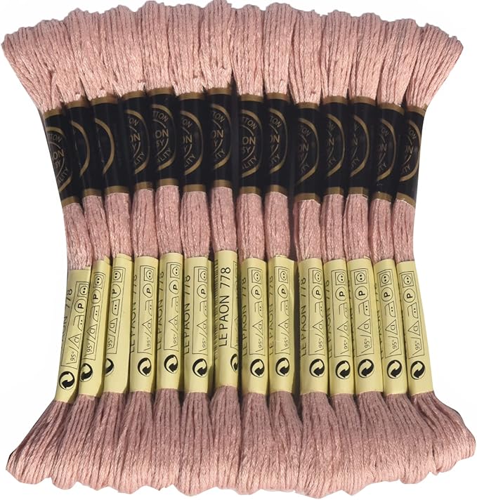 LE PAON Embroidery Floss, 14-Pack Six Strands 100% Long Staple Cotton Embroidery Thread, 8.7-Yard，Color Number：778, Very Light Antique Mauve
