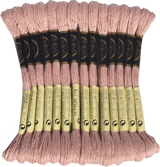 LE PAON Embroidery Floss, 14-Pack Six Strands 100% Long Staple Cotton Embroidery Thread, 8.7-Yard，Color Number：778, Very Light Antique Mauve
