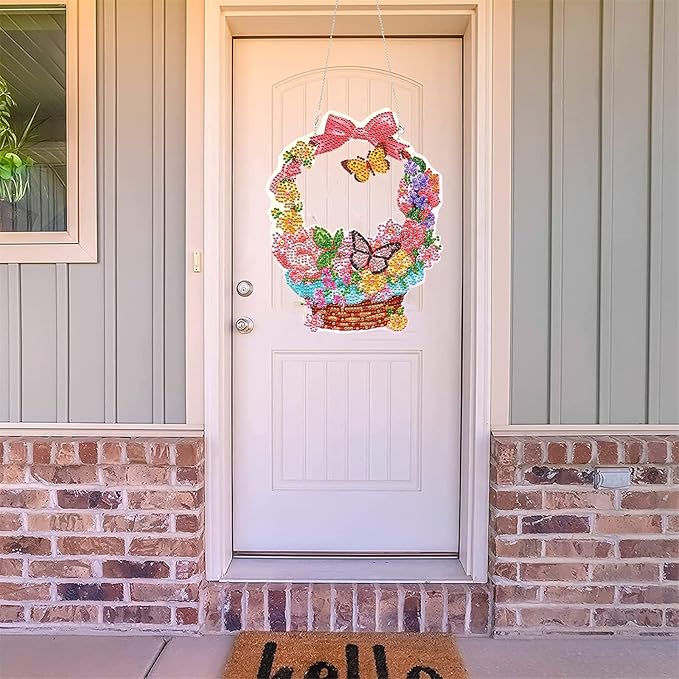 YEESAM ART DIY 5D Rhinestone Painting Christmas Decorations Hanging Kit, Butterfly Flowers Basket 19x23cm Rhinestone Art for Wall Door Window Decorations Hanging Mosaic Crafts Ornaments