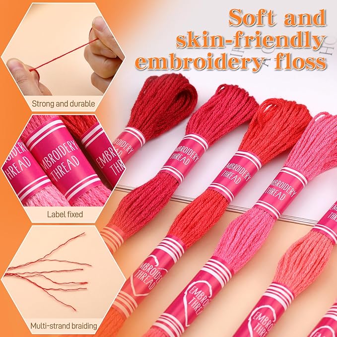 Embroidery Floss,12 Skeins Red Embroidery Thread,Friendship Bracelet String for DIY Making,Embroidery Crafts