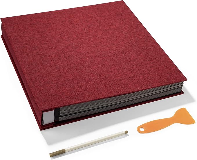 Large Photo Album Self Adhesive 4x6 5x7 3x5 8x10 Scrapbook Magnetic Album DIY Scrap Book Length 13 x Width 12.8 (Inches) 120 Black Sticky Pages Linen Cover DIY Photo Album(Red)