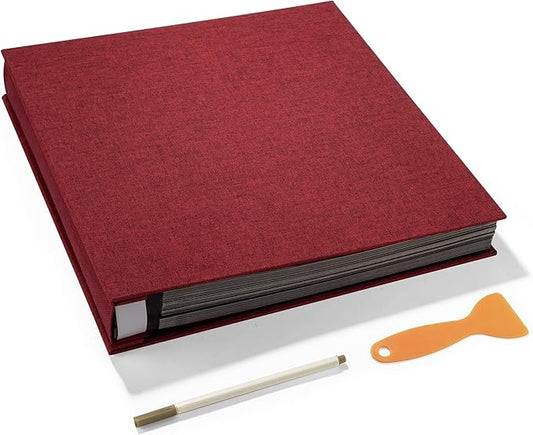 Large Photo Album Self Adhesive 4x6 5x7 3x5 8x10 Scrapbook Magnetic Album DIY Scrap Book Length 13 x Width 12.8 (Inches) 120 Black Sticky Pages Linen Cover DIY Photo Album(Red)