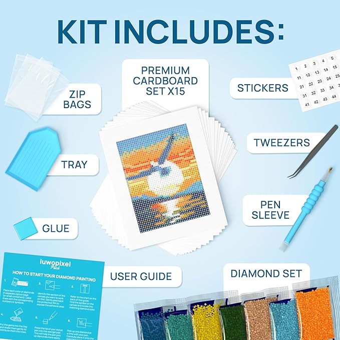 LuwoArte 15 Pack Diamond Painting Kits for Adults – Beach, Summer Vibes & the Sea Breeze – Full Drill DIY Paint Gem Art for Adults – Brilliant 5D Diamond Painting Kit – Relaxing Craft for Wall Décor