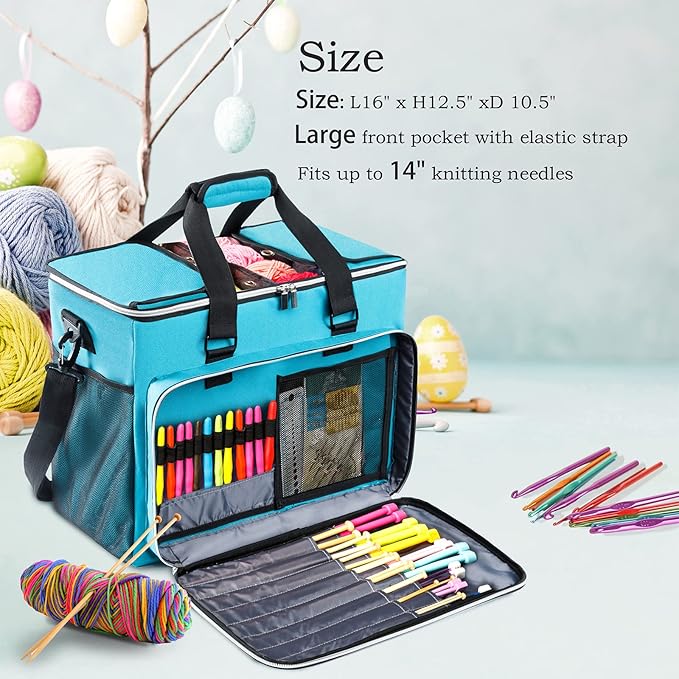 MYBAGZIING Knitting Bag, Large Yarn Storage Organizer, Crochet Bags and Totes, Yarn Bags for Crocheting, Yarn Holder Case for Knitting Needles, Crochet Hooks, Knitting Accessories, Unfinished Project