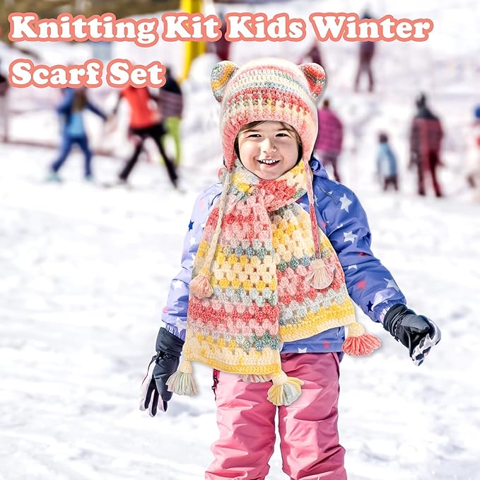 Alvian Scarf Hat Crochet Kit for Beginners Crochet Starter Kits Craft Knitting with Step-by-Step Video Tutorials Handmade Gift for for Birthday (Scarf Hat Crochet Kit)