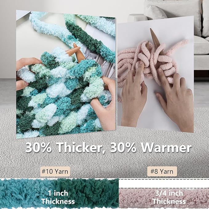 Chunky Yarn for Hand Knitting - #10 Chunky Chenille Blanket Yarn, Jumbo Big Thick Chunky Yarns for Crocheting, Tie Dye Bulky Knit Yarns, 8 Skein (25 yds 8 oz Each Skein), Forest&Teal&Sky&Mint