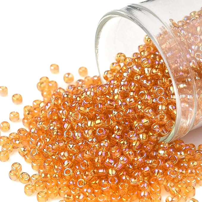 Perlin Glass Seed Beads 4mm 6/0 Round 1100pcs Mini Small Pony Spacer Beads Kit for Jewelry Making Earrings Bracelets Pendants Waist DIY Handmade (Gold AB Transparent)