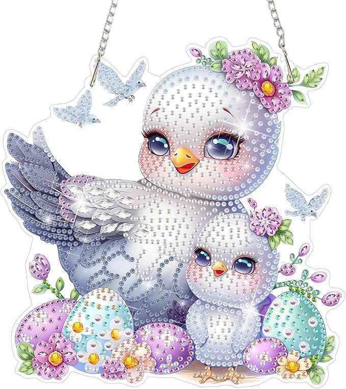 DOMROM Bird Diamond Art Hanging Kits for Adults, Easter Special Shaped Crystal Diamond Painting Bird Pendant, DIY Diamond Art Suncatchers Animal for Home Garden Wall Decor Gift