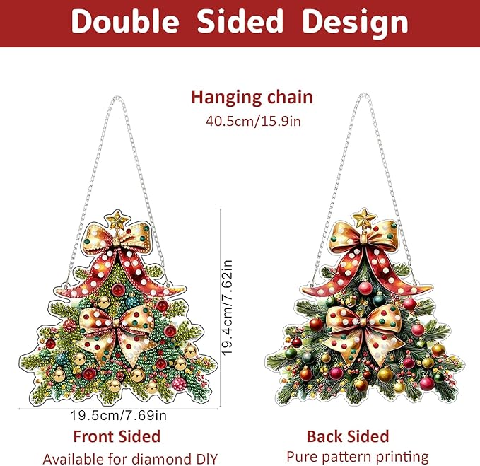 Genius maker Christmas Tree Diamond Art Hanging Kits for Adults, Diamond Painting Pendant Kits, DIY Acrylic 5D Special Shaped Crystal Diamonds Gem Art Painting Ornament for Home Wall Decor Gift