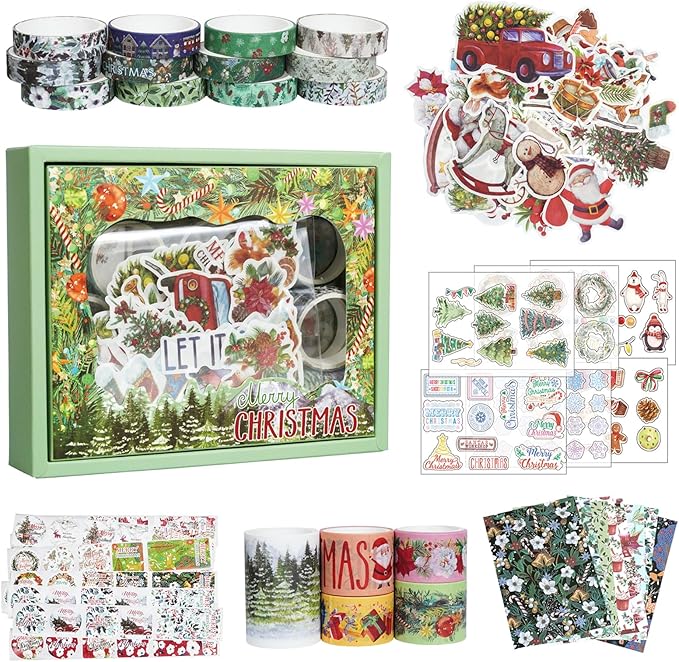 Diuhofart Christmas Scrapbook Kit for Adults, Scrapbooking Supplies Kit for Bullet Journal, Junk Journals, Journaling Stationery, DIY Craft Arts Gift for Women