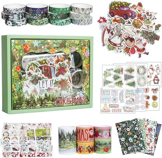 Diuhofart Christmas Scrapbook Kit for Adults, Scrapbooking Supplies Kit for Bullet Journal, Junk Journals, Journaling Stationery, DIY Craft Arts Gift for Women
