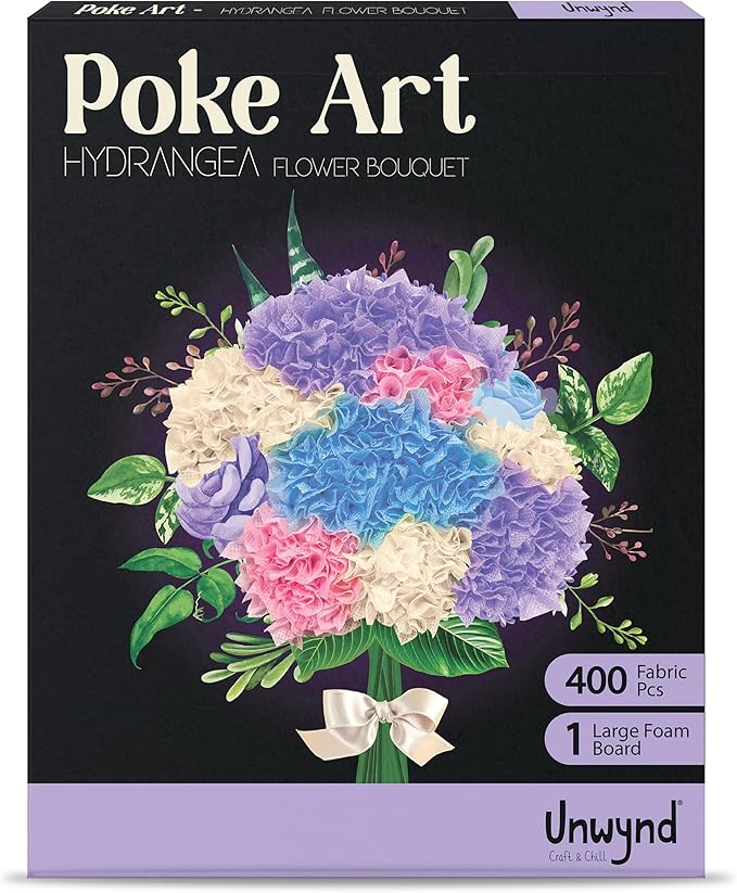 Unwynd Poke Art Hydrangea Flower Bouquet, Mess-Free Arts and Crafts for Adults, Teen Craft Kits, Thoughtful Easter Gifts for Women and Men